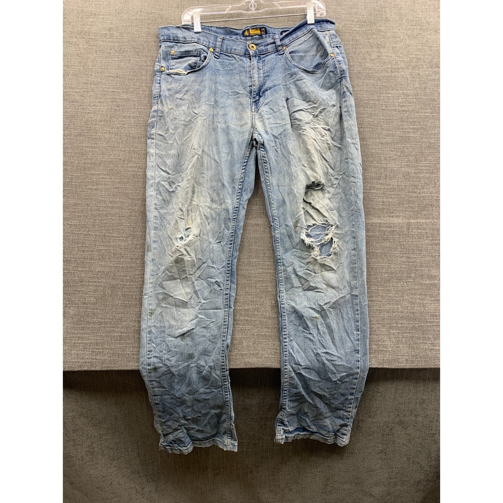 Rugby University Jeans Mens 34x32 Blue Denim Stretch Distressed Straight Leg